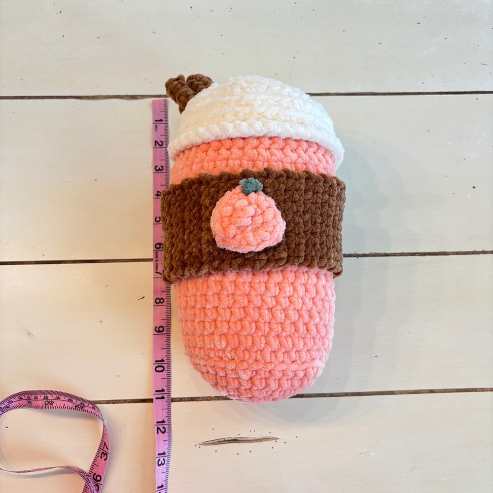 Crochet Pumpkin Latte Plushie Soft Blanket Yarn Handmade - Picture 5 of 7